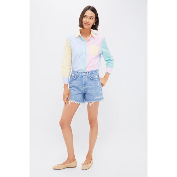 THE SHIRT BY ROCHELLE BEHRENS Bright Multi Stripe Boyfriend Shirt Size S NWT - Picture 4 of 8